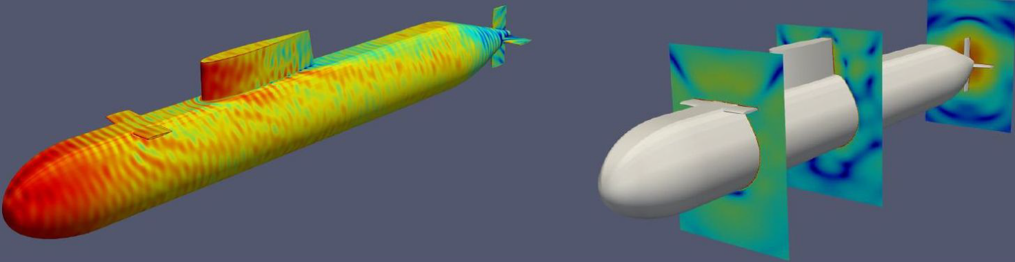 Acoustic simulations around a realistic submarine geometry